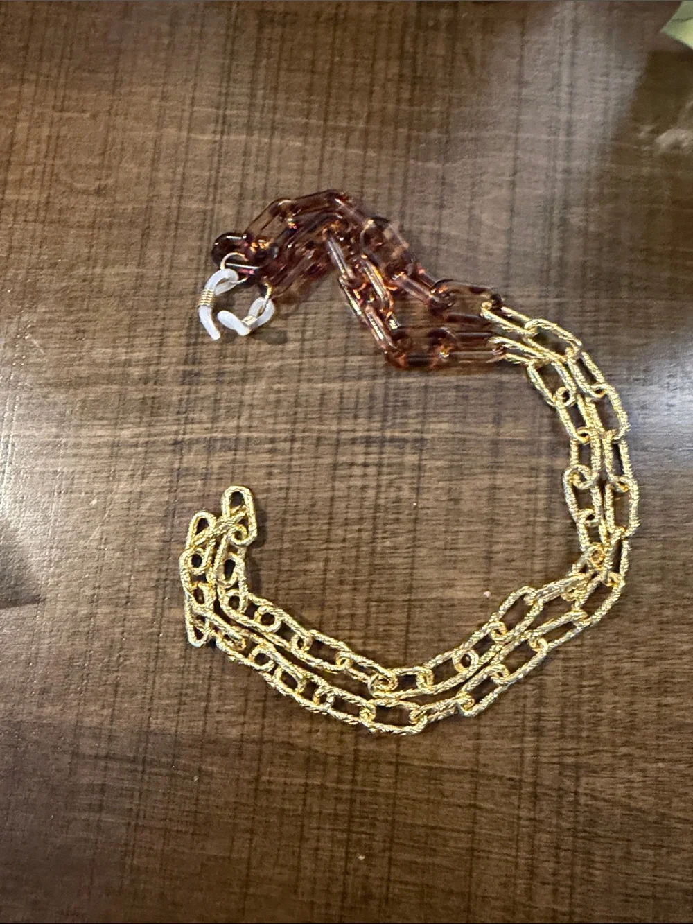 Eyeglasses Holder Gold Chain-Link Chain with Tortoiseshell Accent